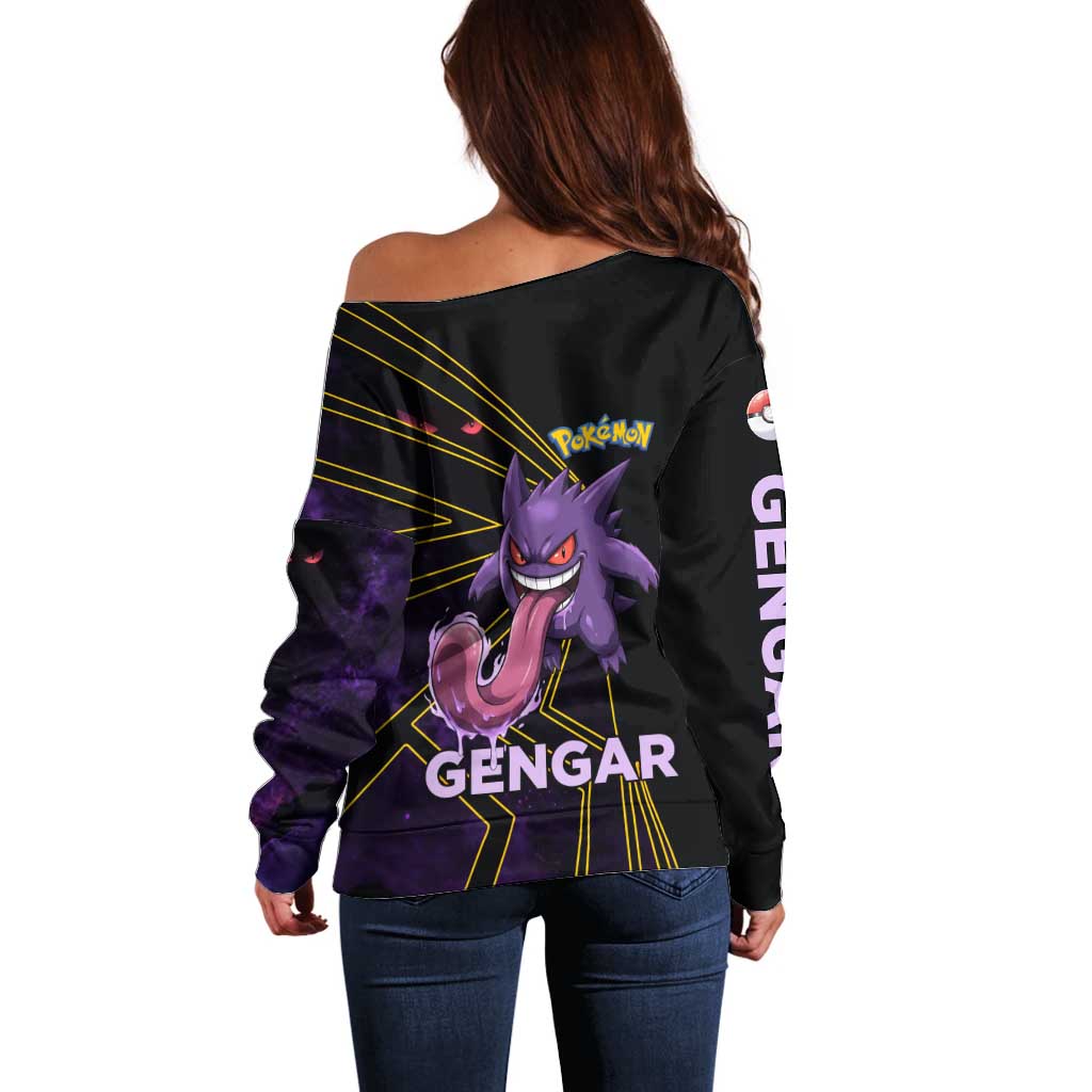 Gengar Poké Off Shoulder Sweater Neon Shadow Comic Style