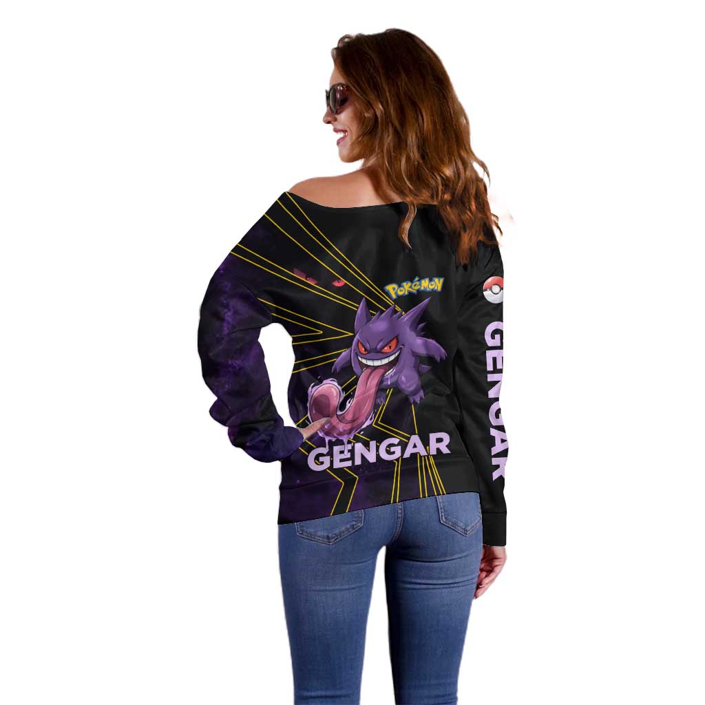 Gengar Poké Off Shoulder Sweater Neon Shadow Comic Style