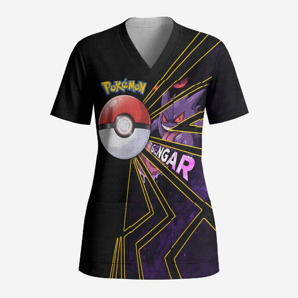 Gengar Poké Scrub Top Neon Shadow Comic Style