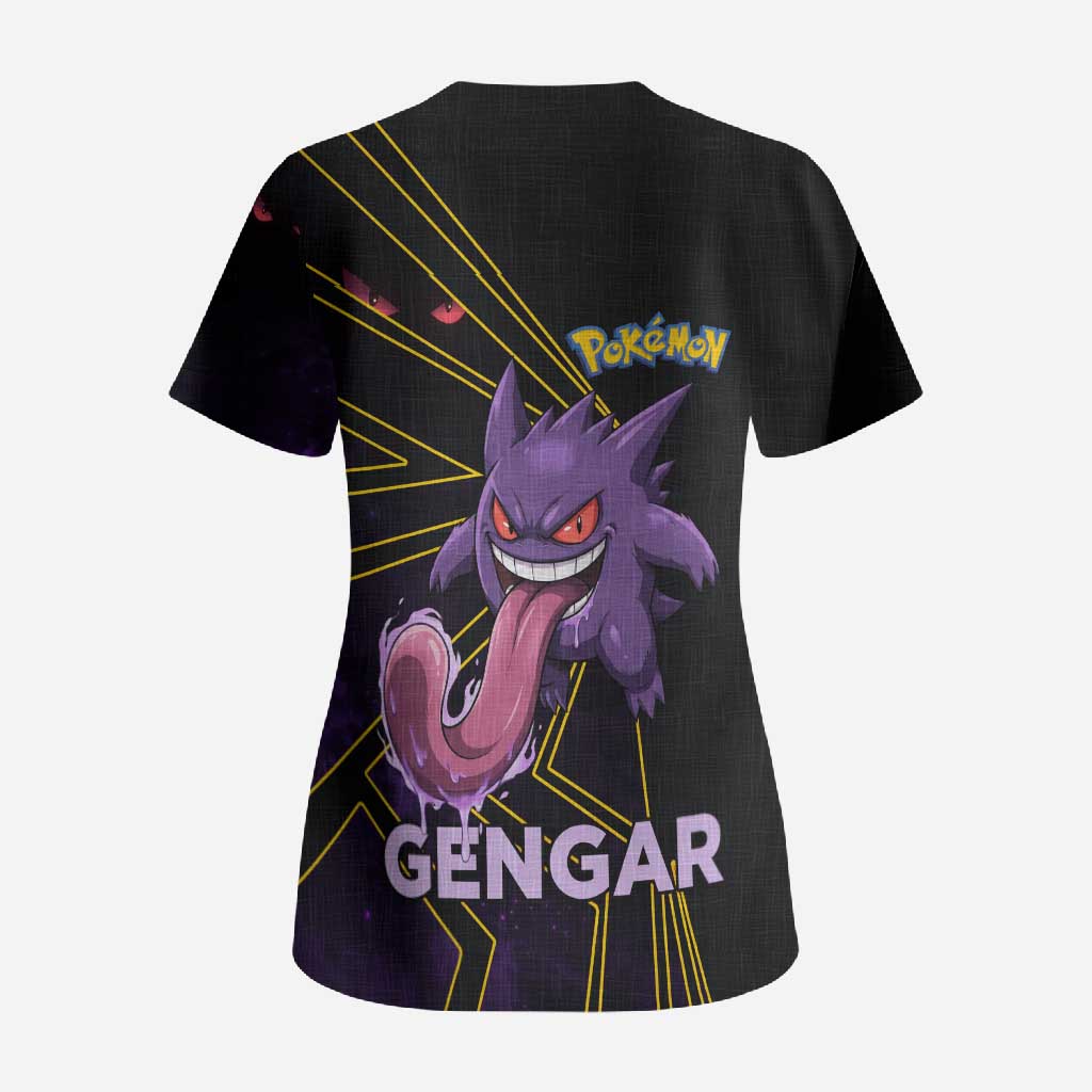 Gengar Poké Scrub Top Neon Shadow Comic Style