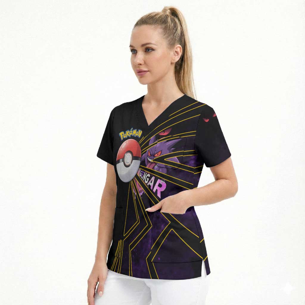 Gengar Poké Scrub Top Neon Shadow Comic Style