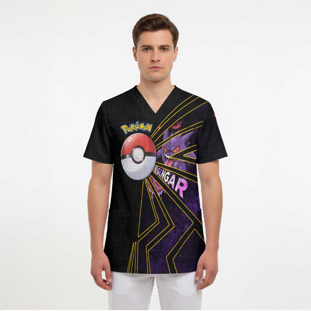 Gengar Poké Scrub Top Neon Shadow Comic Style