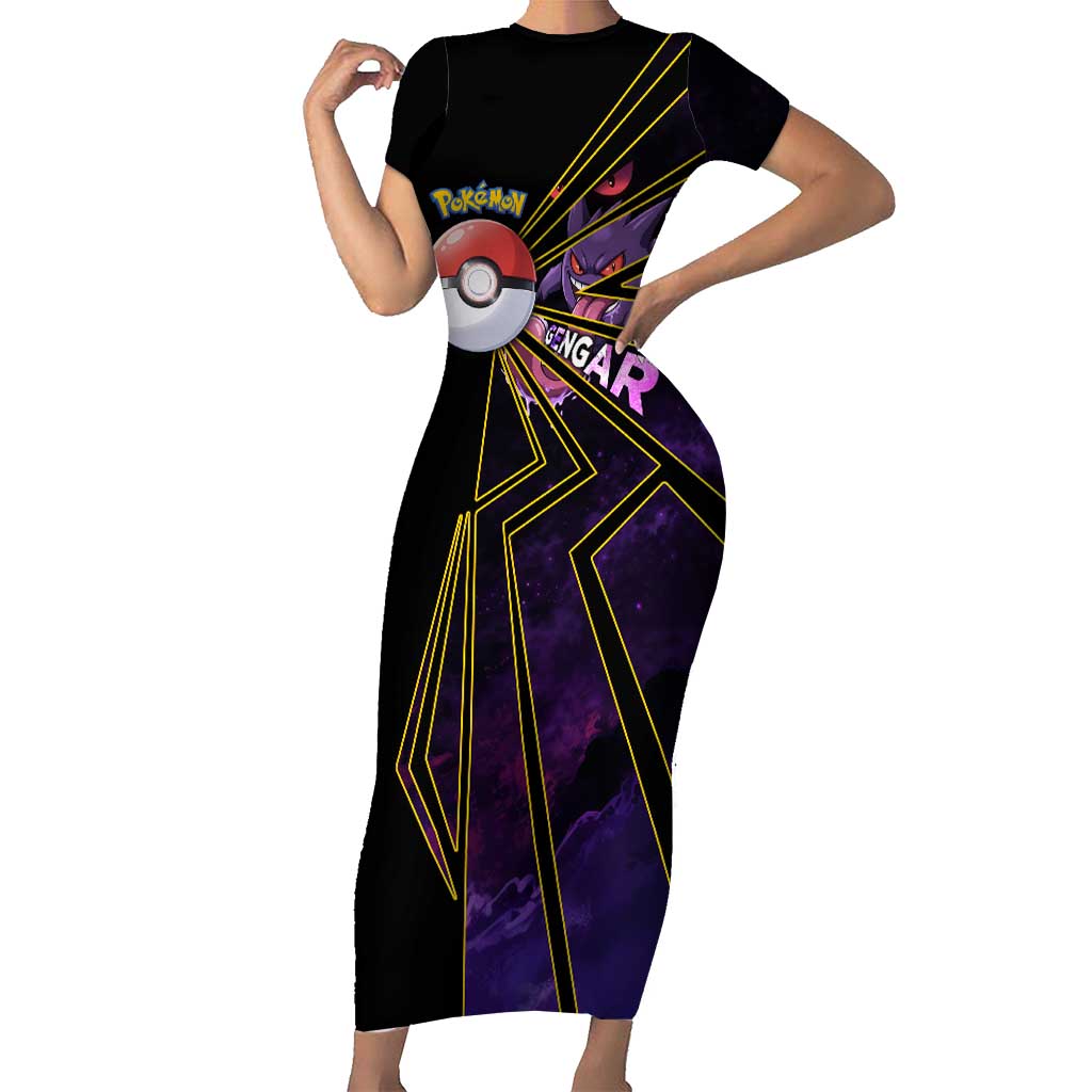Gengar Poké Short Sleeve Bodycon Dress Neon Shadow Comic Style