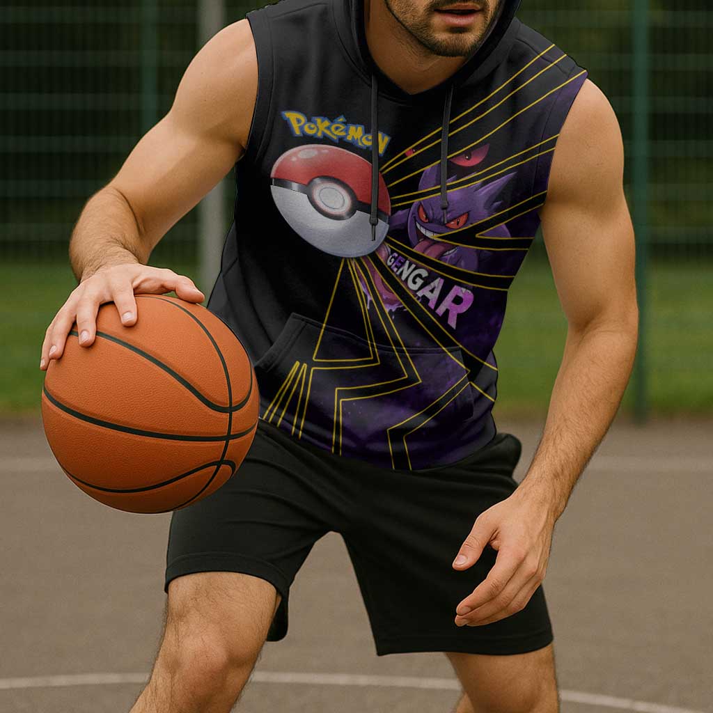 Gengar Poké Sleeveless Hoodie Neon Shadow Comic Style