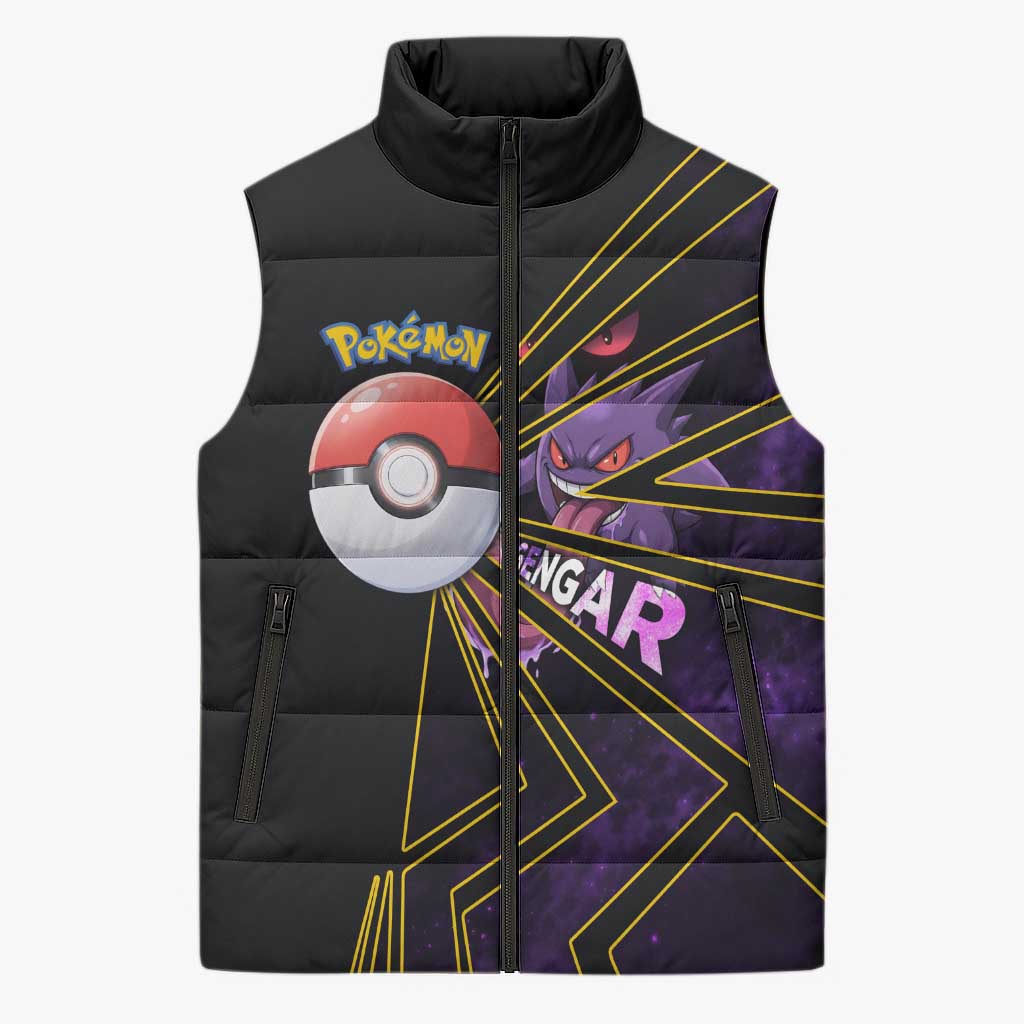 Gengar Poké Sleeveless Puffer Jacket Neon Shadow Comic Style