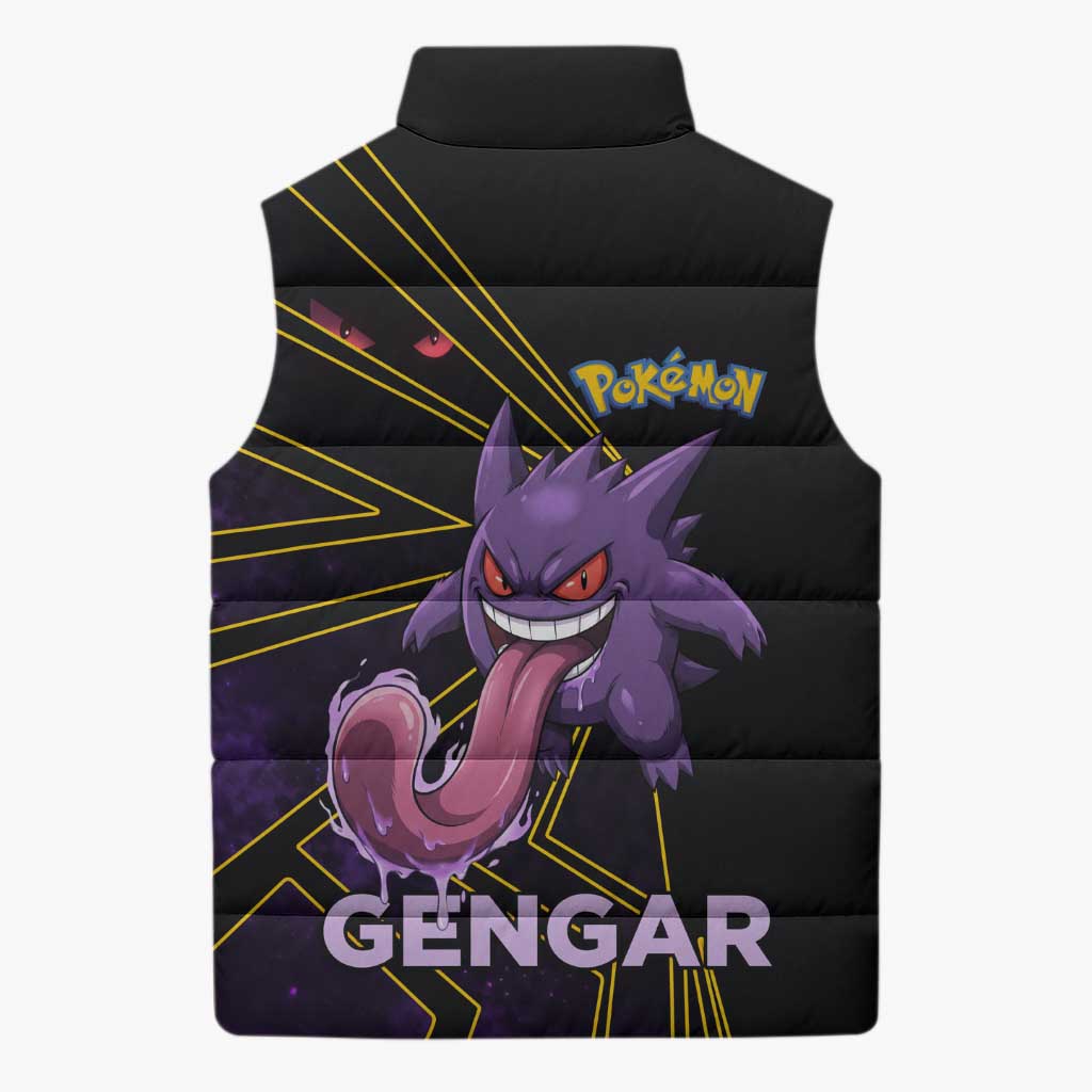 Gengar Poké Sleeveless Puffer Jacket Neon Shadow Comic Style