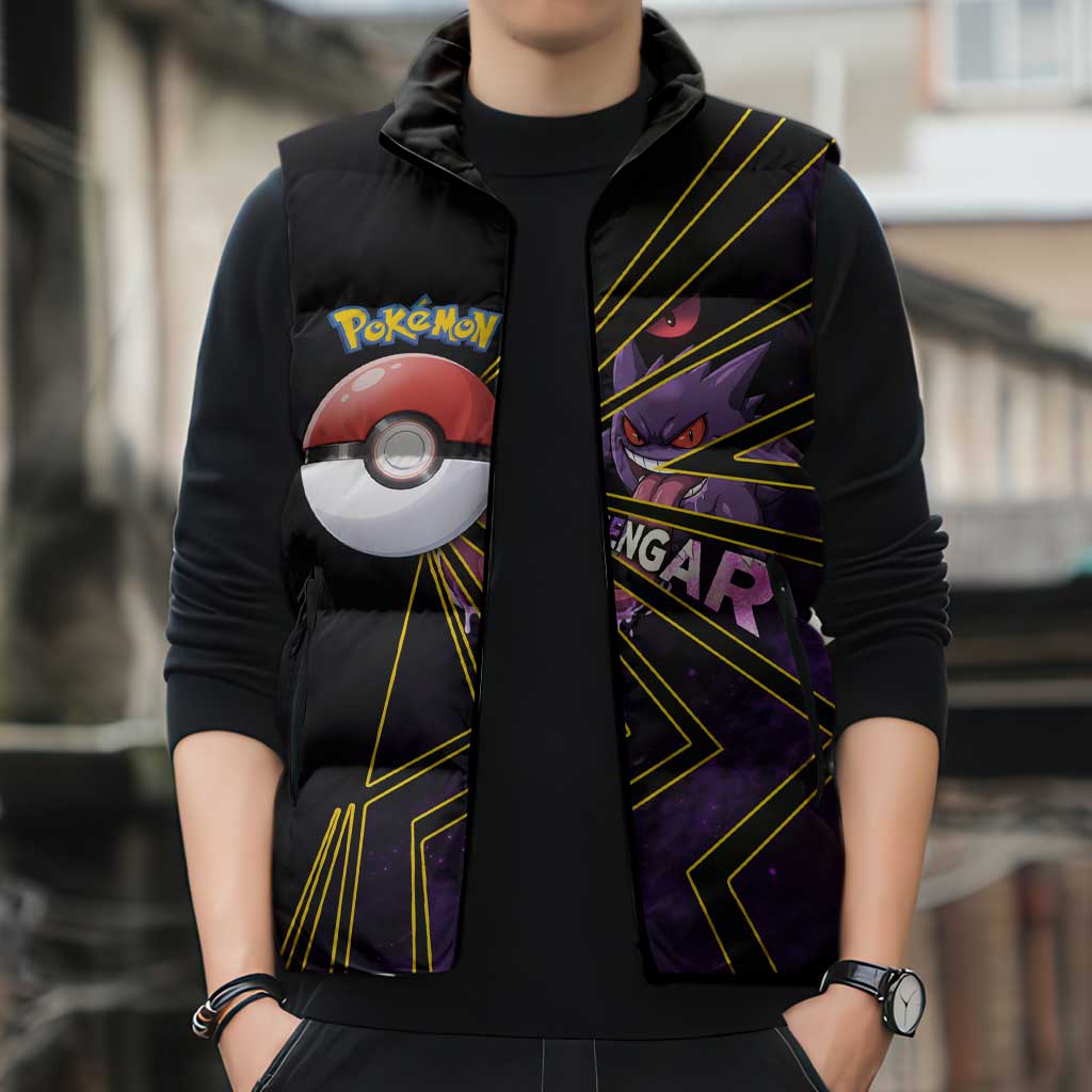 Gengar Poké Sleeveless Puffer Jacket Neon Shadow Comic Style