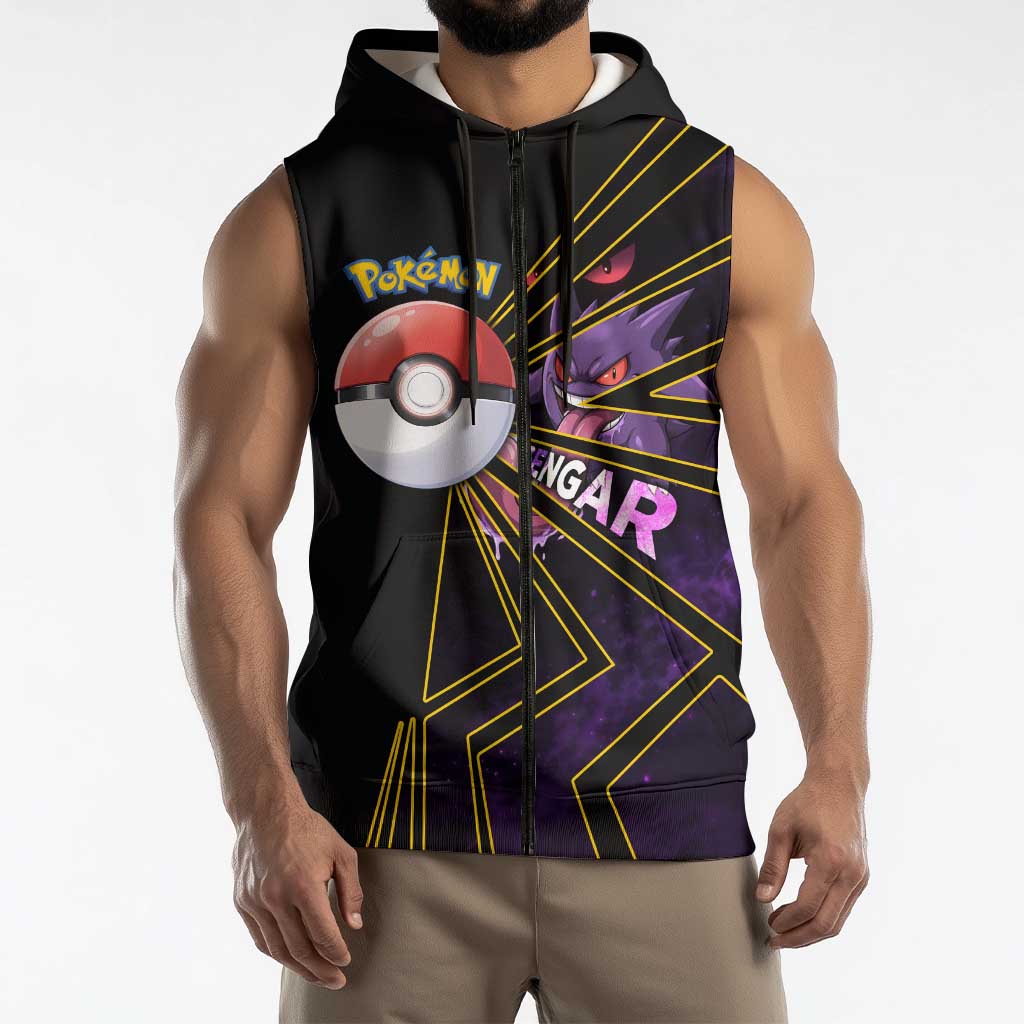 Gengar Poké Sleeveless Zip Hoodie Neon Shadow Comic Style