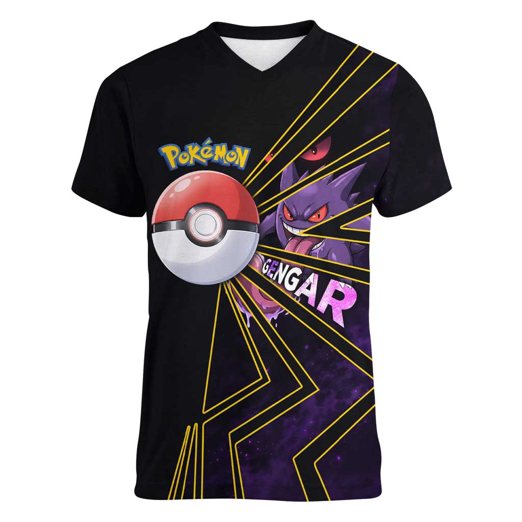 Gengar Poké Women V-Neck T-Shirt Neon Shadow Comic Style