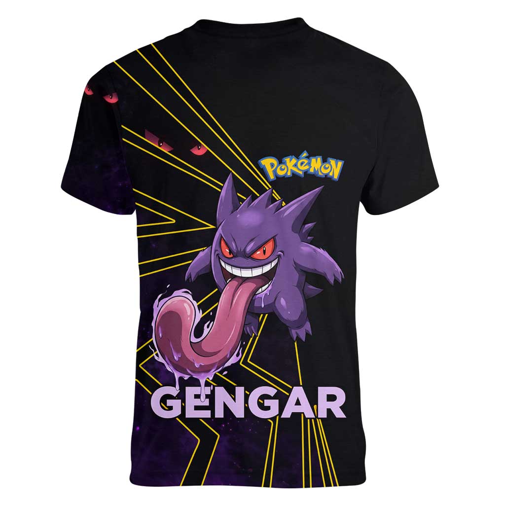 Gengar Poké Women V-Neck T-Shirt Neon Shadow Comic Style