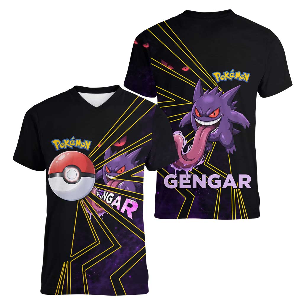 Gengar Poké Women V-Neck T-Shirt Neon Shadow Comic Style
