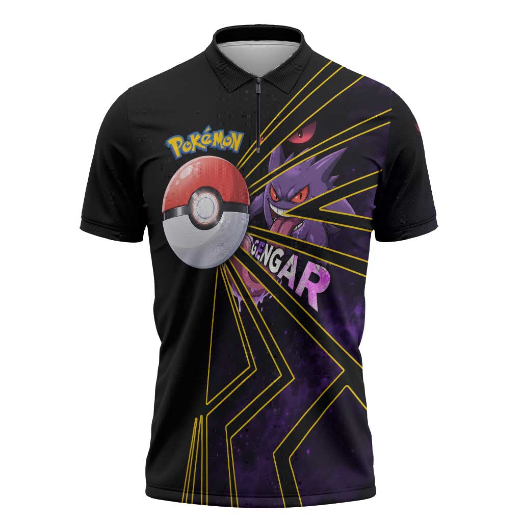 Gengar Poké Zipper Polo Shirt Neon Shadow Comic Style