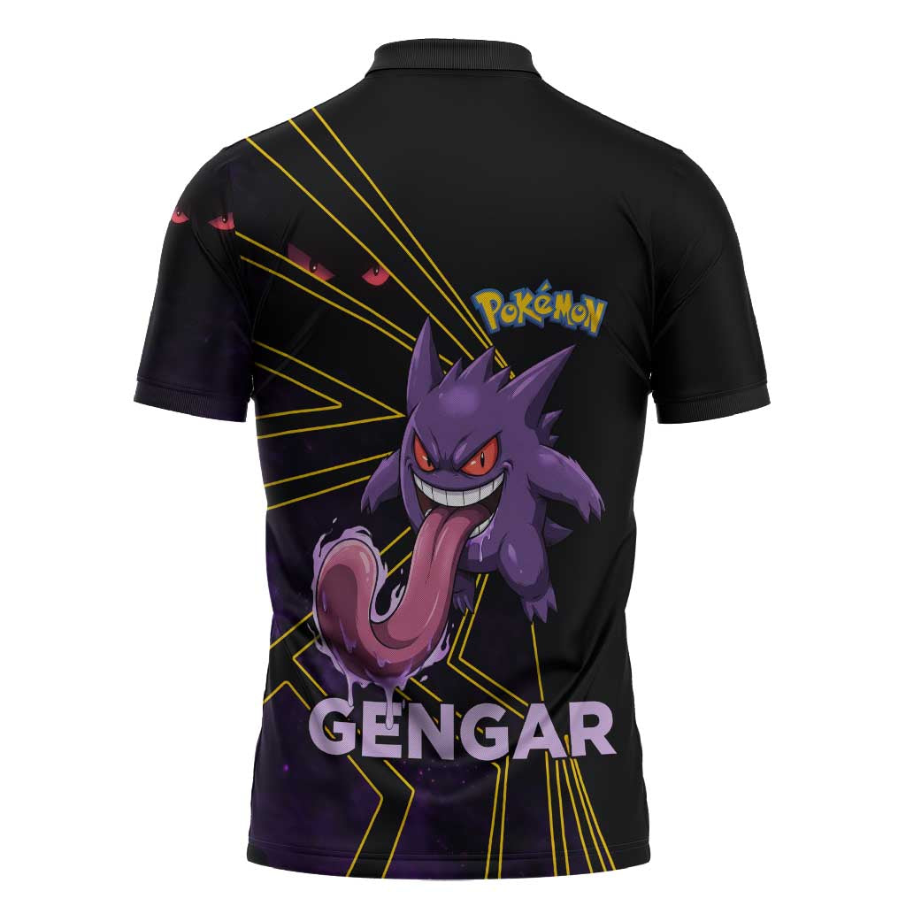 Gengar Poké Zipper Polo Shirt Neon Shadow Comic Style