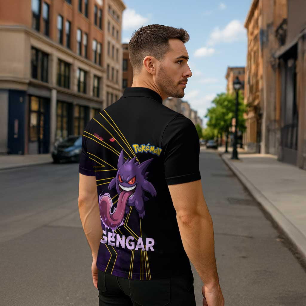 Gengar Poké Zipper Polo Shirt Neon Shadow Comic Style