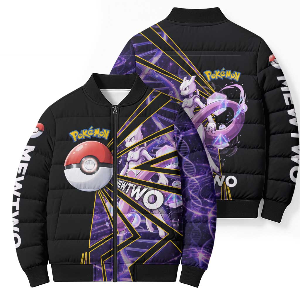 Mewtwo Poké Bomber Puffer Jacket Psychic DNA Comic Style