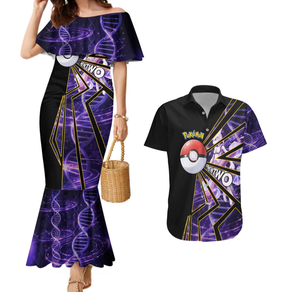 Mewtwo Poké Couples Matching Mermaid Dress and Hawaiian Shirt Psychic DNA Comic Style