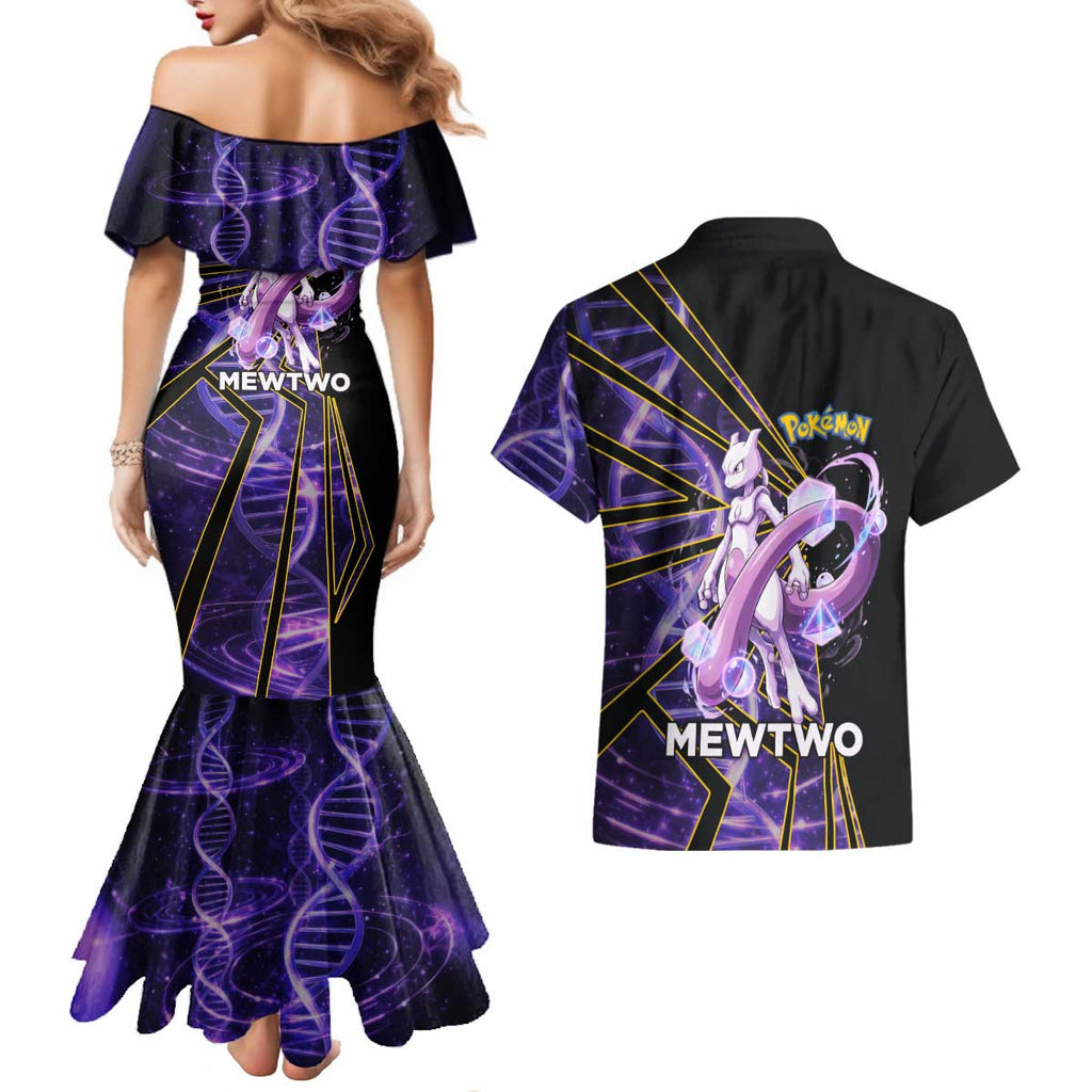 Mewtwo Poké Couples Matching Mermaid Dress and Hawaiian Shirt Psychic DNA Comic Style