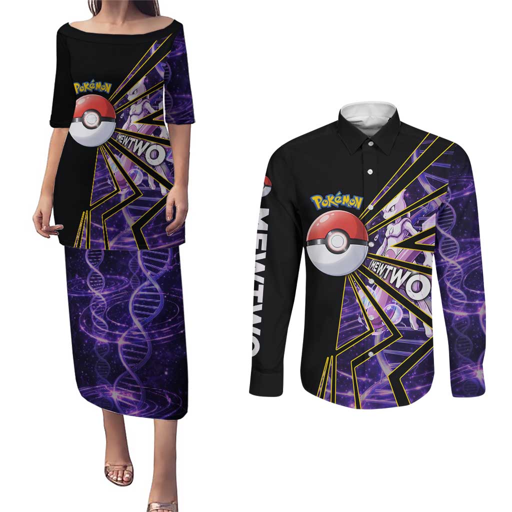 Mewtwo Poké Couples Matching Puletasi and Long Sleeve Button Shirt Psychic DNA Comic Style