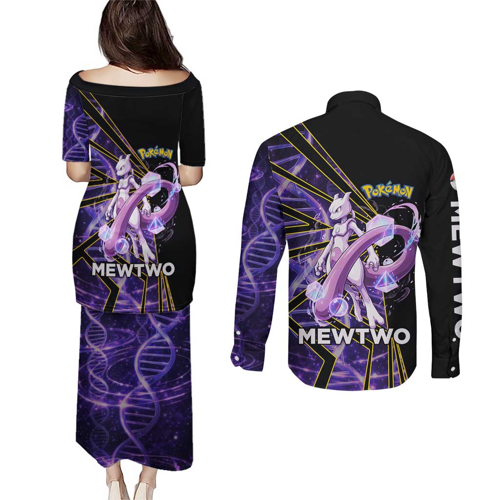 Mewtwo Poké Couples Matching Puletasi and Long Sleeve Button Shirt Psychic DNA Comic Style