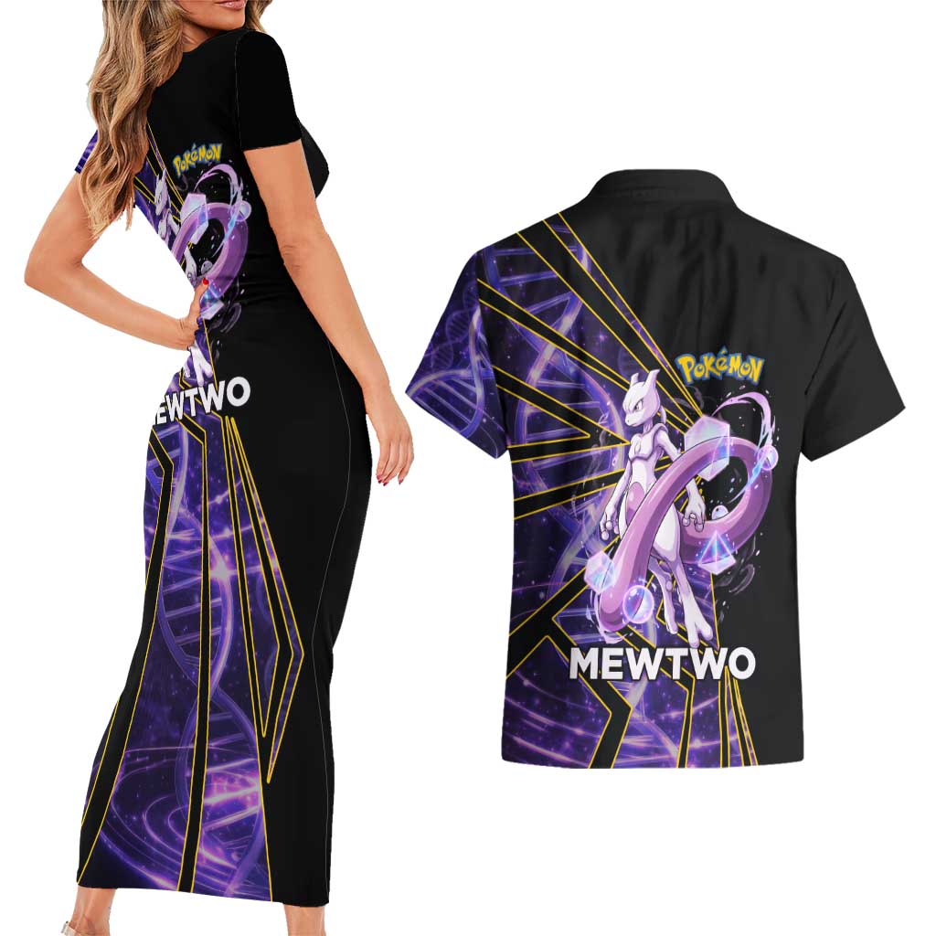 Mewtwo Poké Couples Matching Short Sleeve Bodycon Dress and Hawaiian Shirt Psychic DNA Comic Style