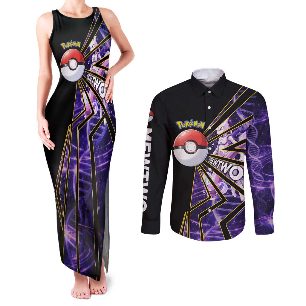 Mewtwo Poké Couples Matching Tank Maxi Dress and Long Sleeve Button Shirt Psychic DNA Comic Style