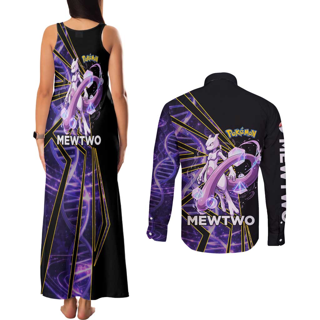 Mewtwo Poké Couples Matching Tank Maxi Dress and Long Sleeve Button Shirt Psychic DNA Comic Style