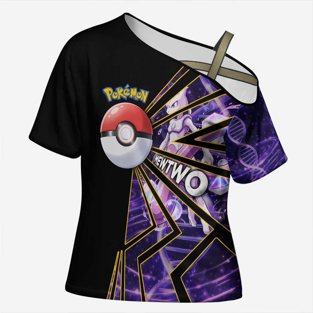 Mewtwo Poké Cross Shoulder Shirt Psychic DNA Comic Style