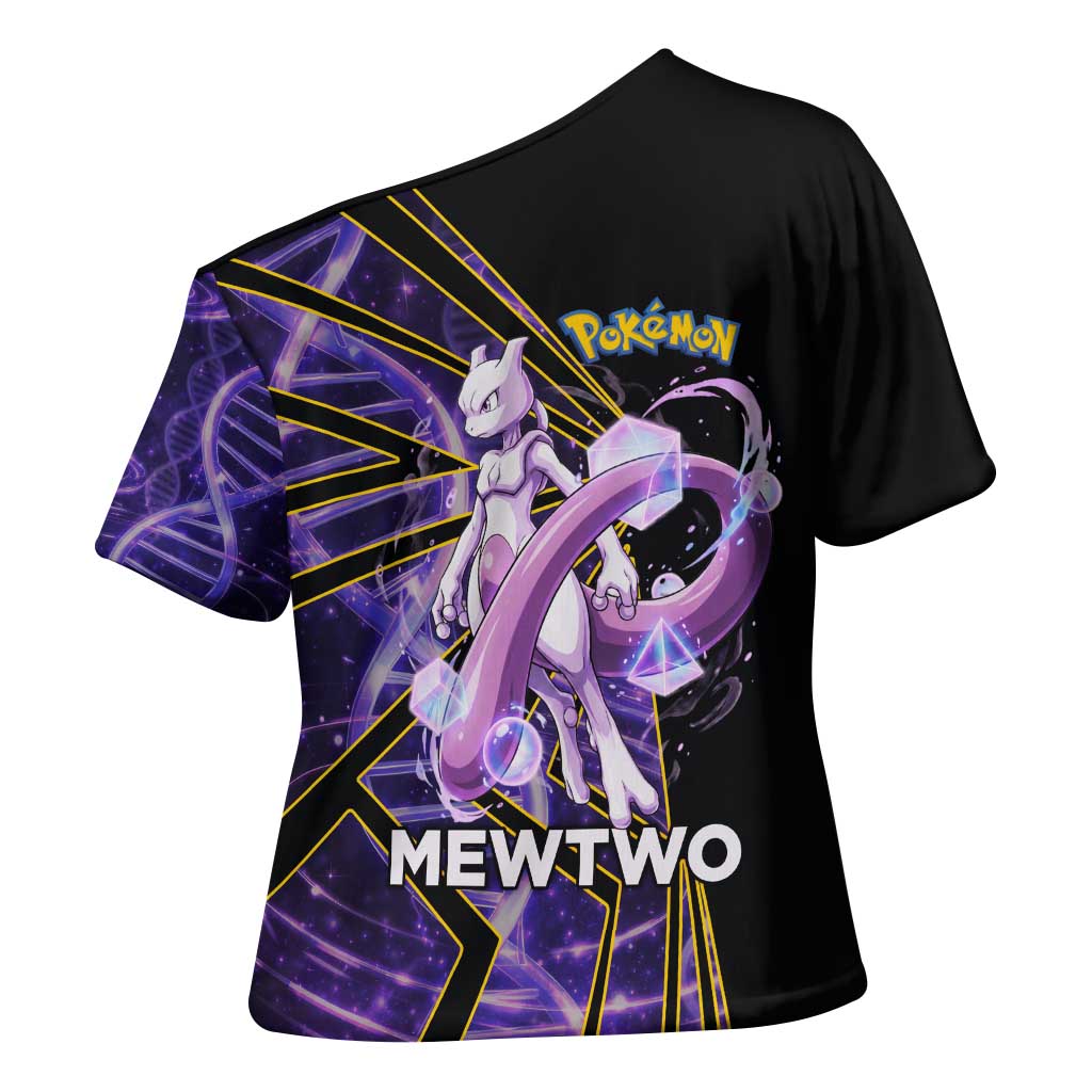 Mewtwo Poké Cross Shoulder Shirt Psychic DNA Comic Style