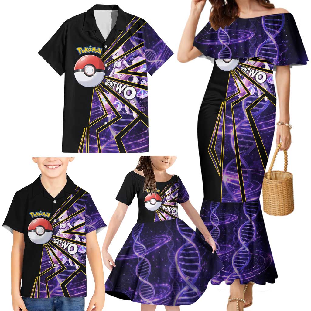 Mewtwo Poké Family Matching Mermaid Dress and Hawaiian Shirt Psychic DNA Comic Style