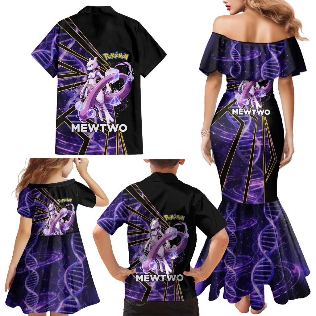 Mewtwo Poké Family Matching Mermaid Dress and Hawaiian Shirt Psychic DNA Comic Style