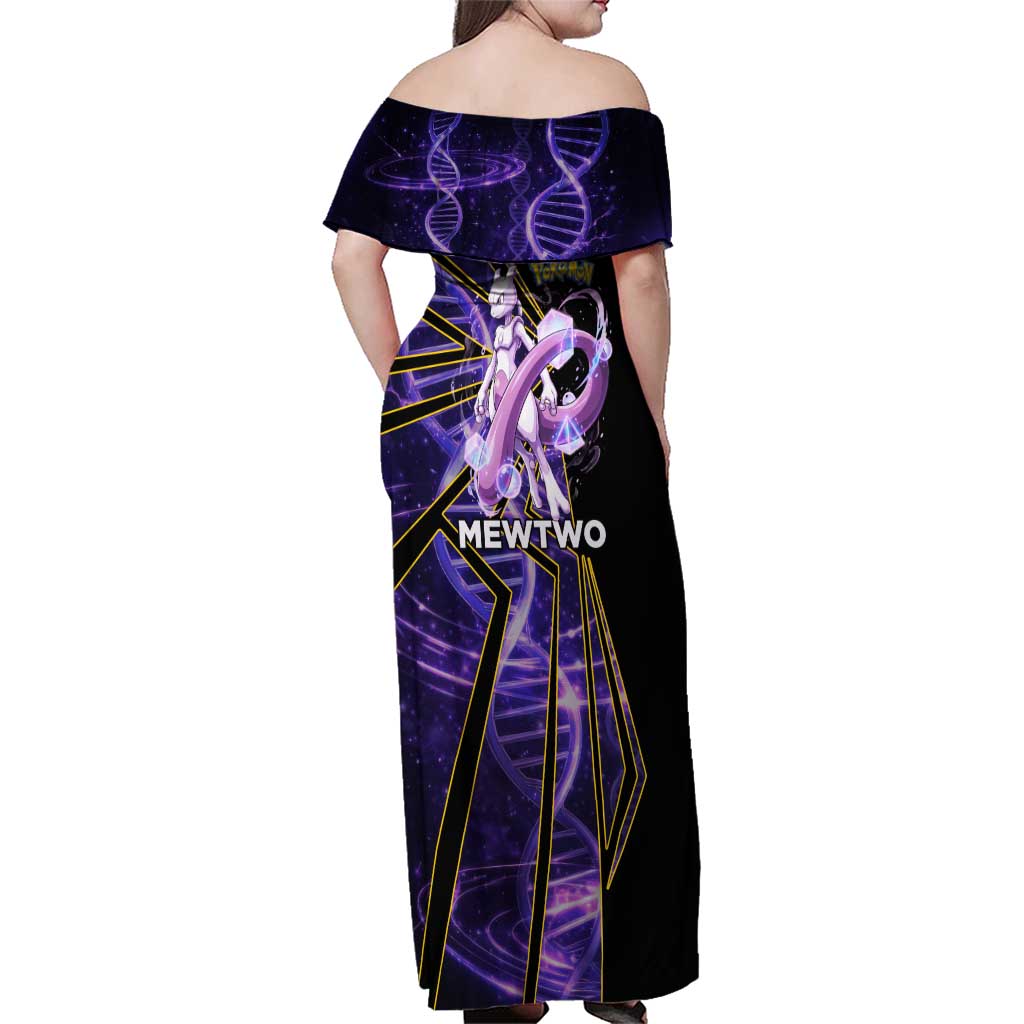 Mewtwo Poké Family Matching Off Shoulder Maxi Dress and Hawaiian Shirt Psychic DNA Comic Style