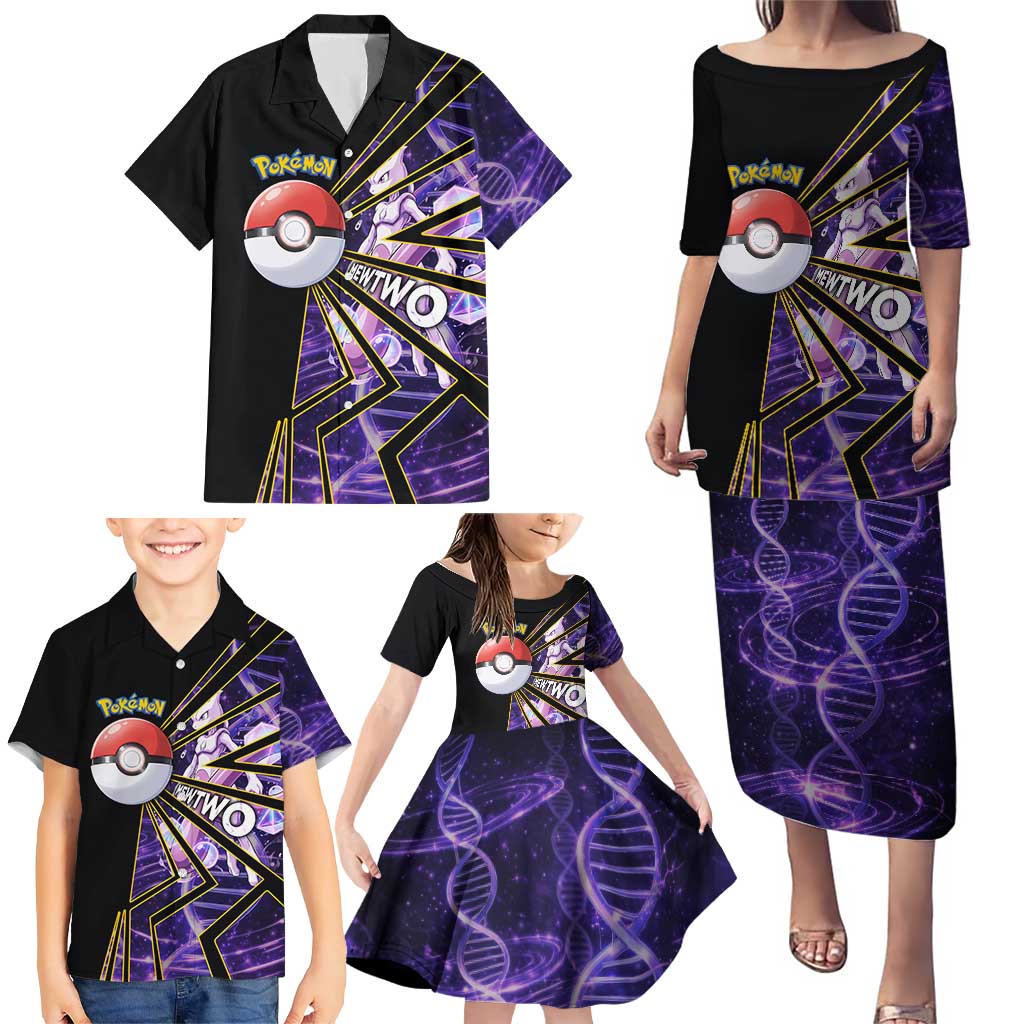 Mewtwo Poké Family Matching Puletasi and Hawaiian Shirt Psychic DNA Comic Style