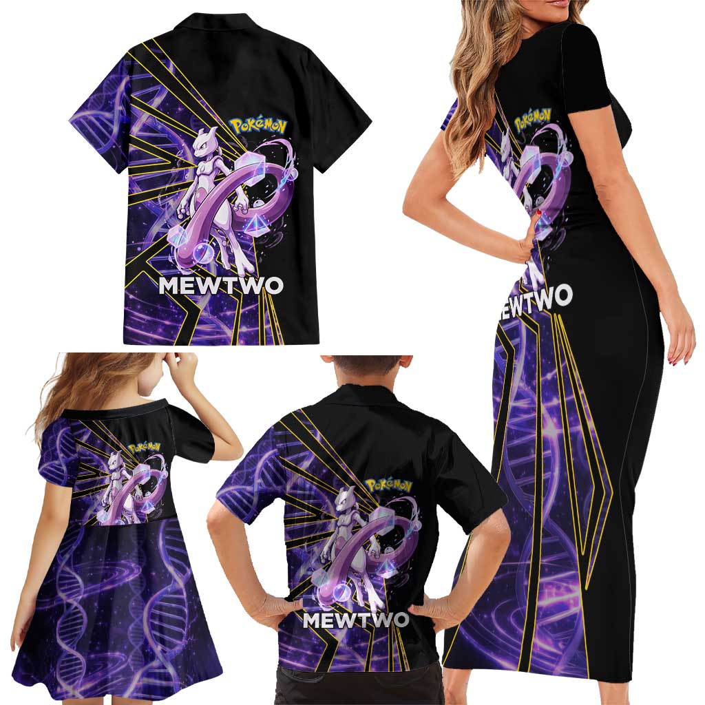 Mewtwo Poké Family Matching Short Sleeve Bodycon Dress and Hawaiian Shirt Psychic DNA Comic Style