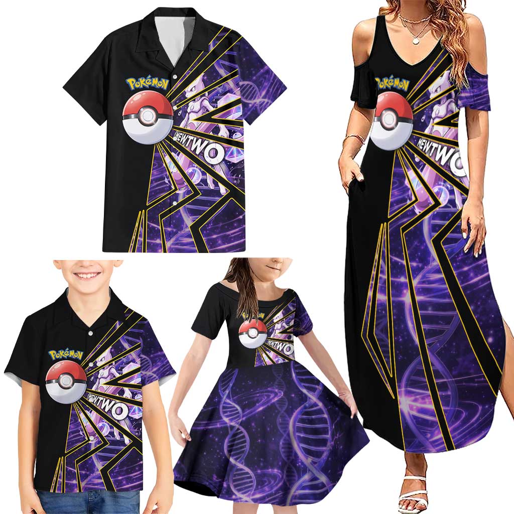 Mewtwo Poké Family Matching Summer Maxi Dress and Hawaiian Shirt Psychic DNA Comic Style