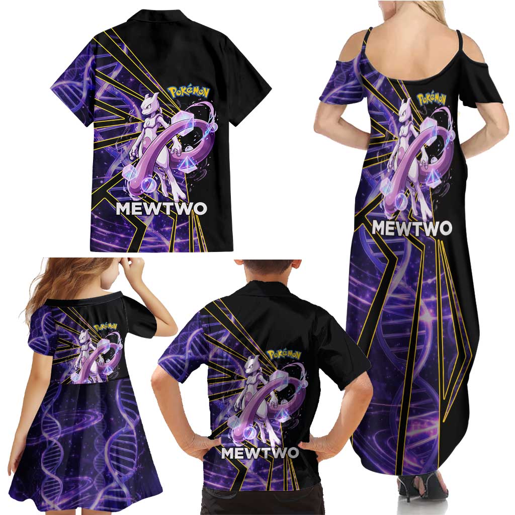 Mewtwo Poké Family Matching Summer Maxi Dress and Hawaiian Shirt Psychic DNA Comic Style