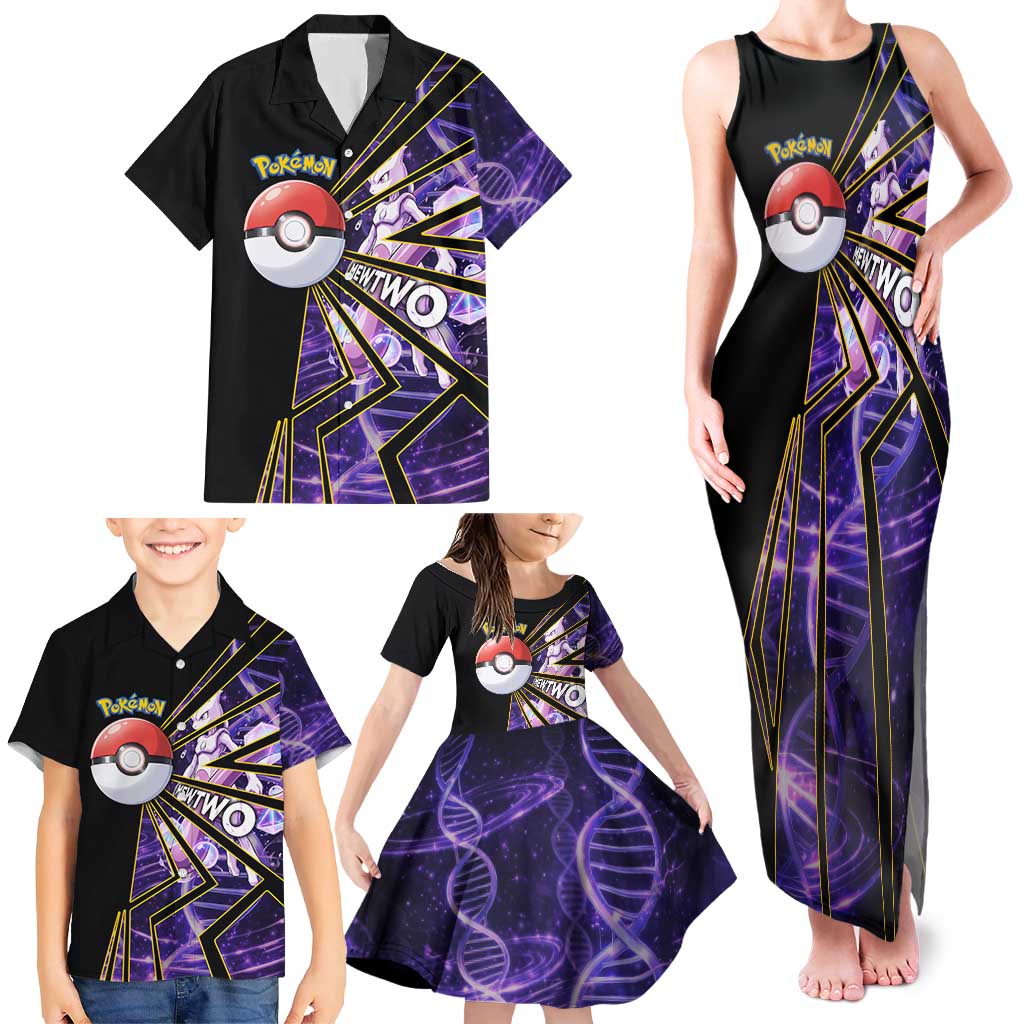 Mewtwo Poké Family Matching Tank Maxi Dress and Hawaiian Shirt Psychic DNA Comic Style