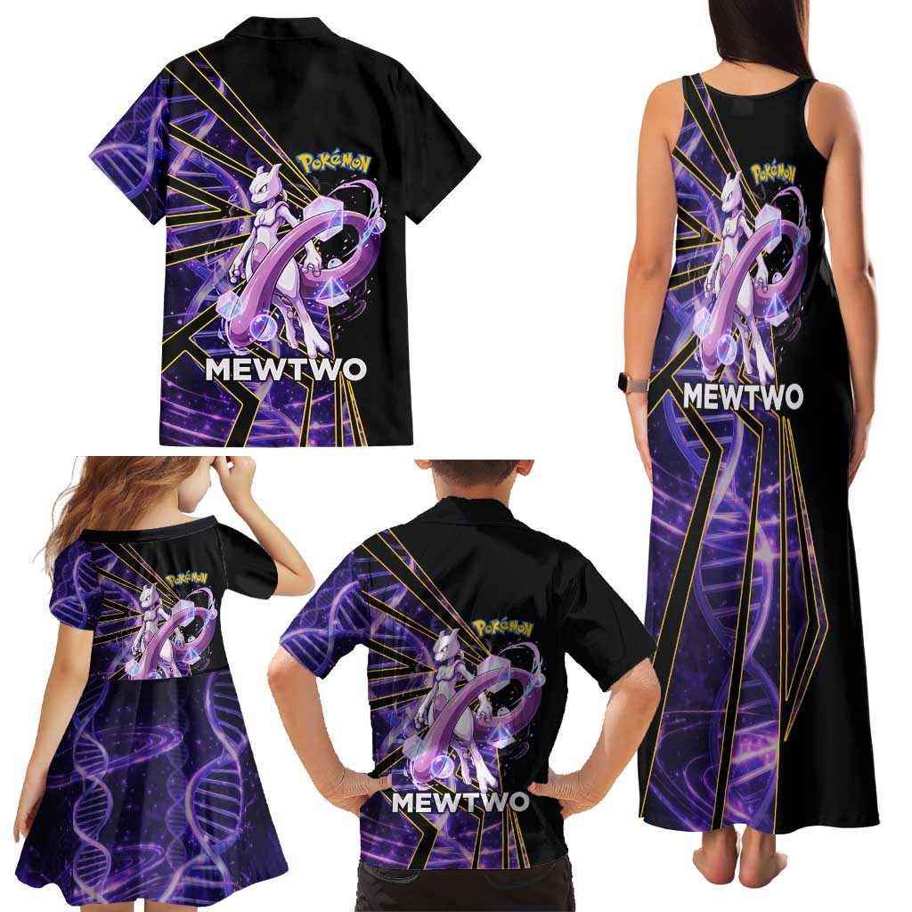 Mewtwo Poké Family Matching Tank Maxi Dress and Hawaiian Shirt Psychic DNA Comic Style