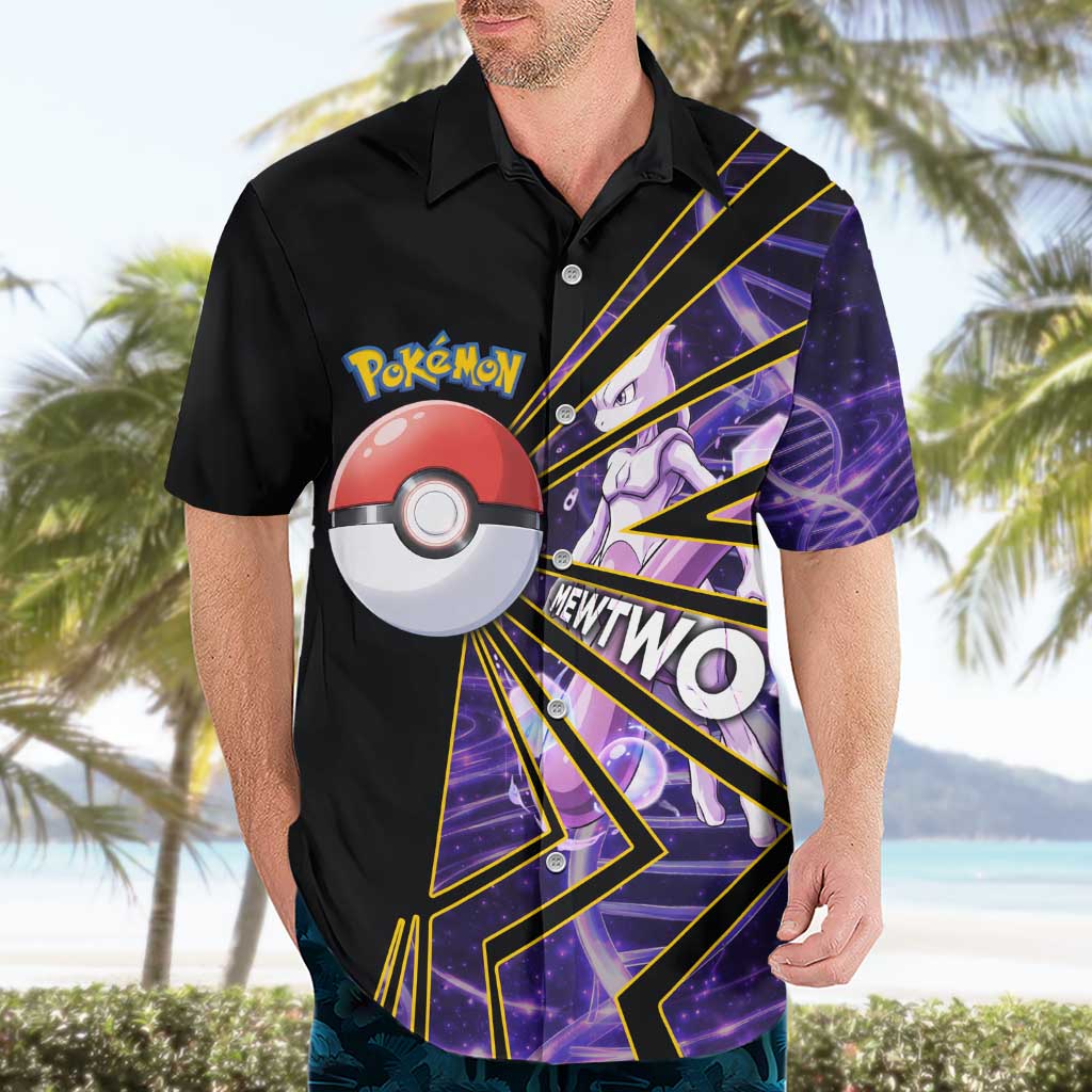 Mewtwo Poké Hawaiian Shirt Psychic DNA Comic Style
