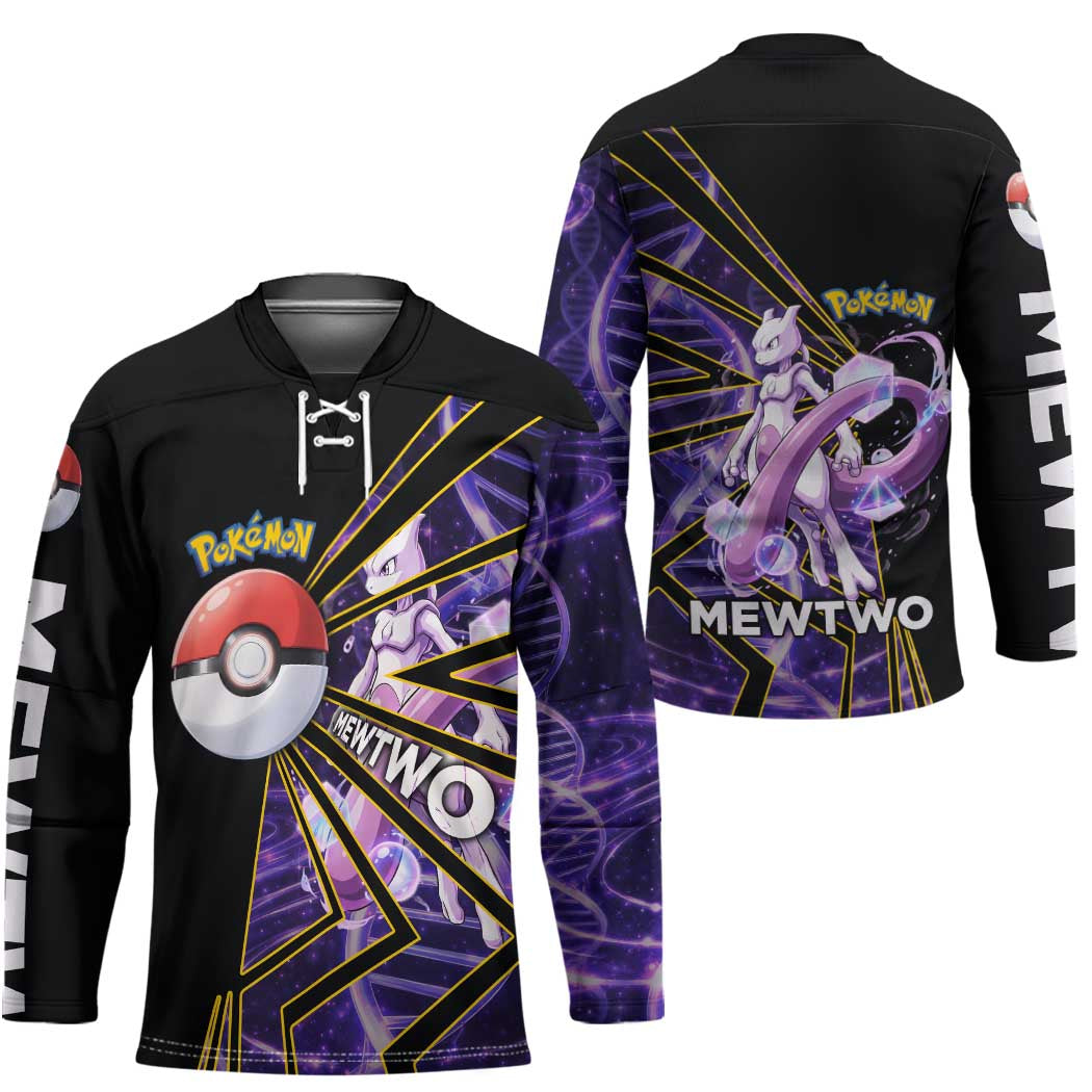 Mewtwo Poké Hockey Jersey Psychic DNA Comic Style
