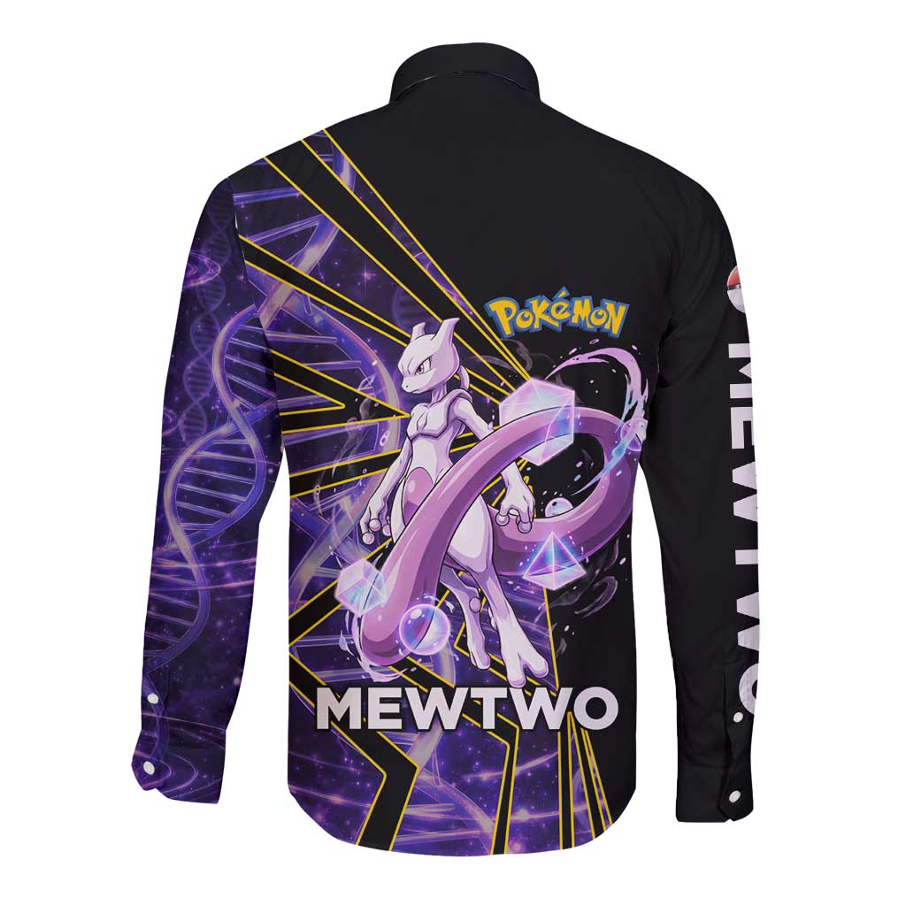 Mewtwo Poké Long Sleeve Button Shirt Psychic DNA Comic Style