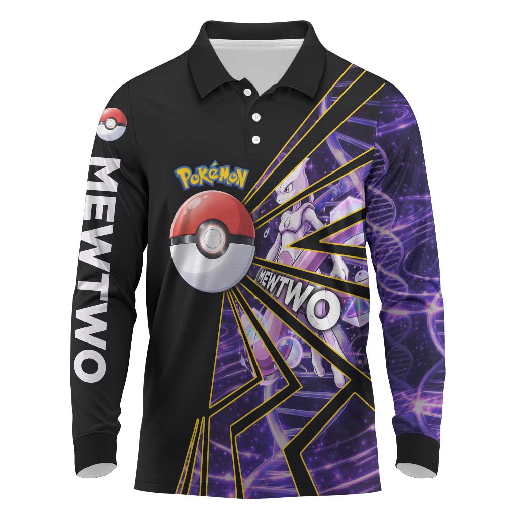 Mewtwo Poké Long Sleeve Polo Shirt Psychic DNA Comic Style
