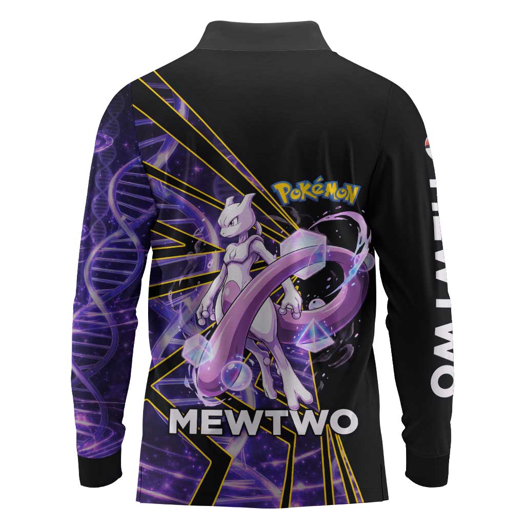 Mewtwo Poké Long Sleeve Polo Shirt Psychic DNA Comic Style