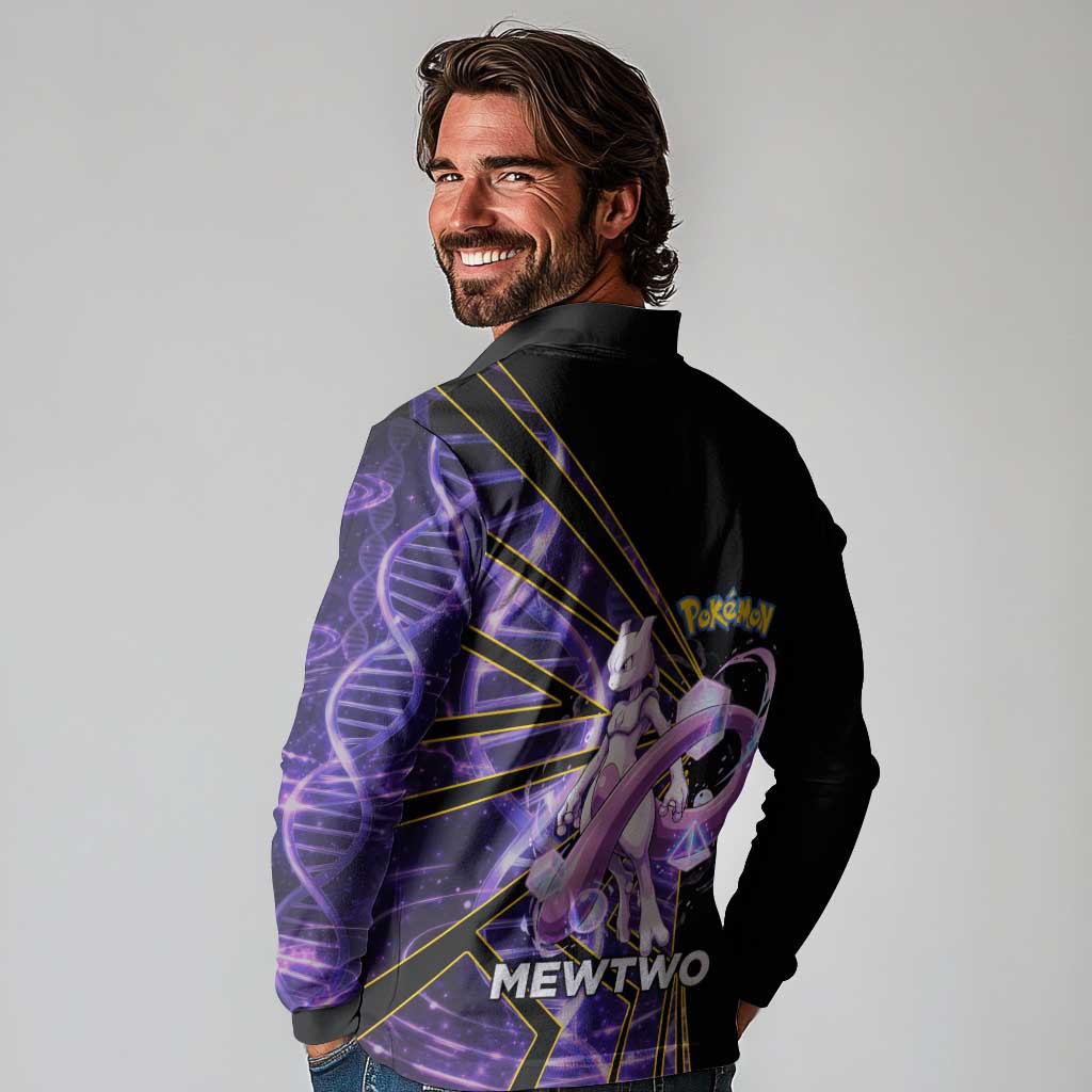 Mewtwo Poké Long Sleeve Polo Shirt Psychic DNA Comic Style