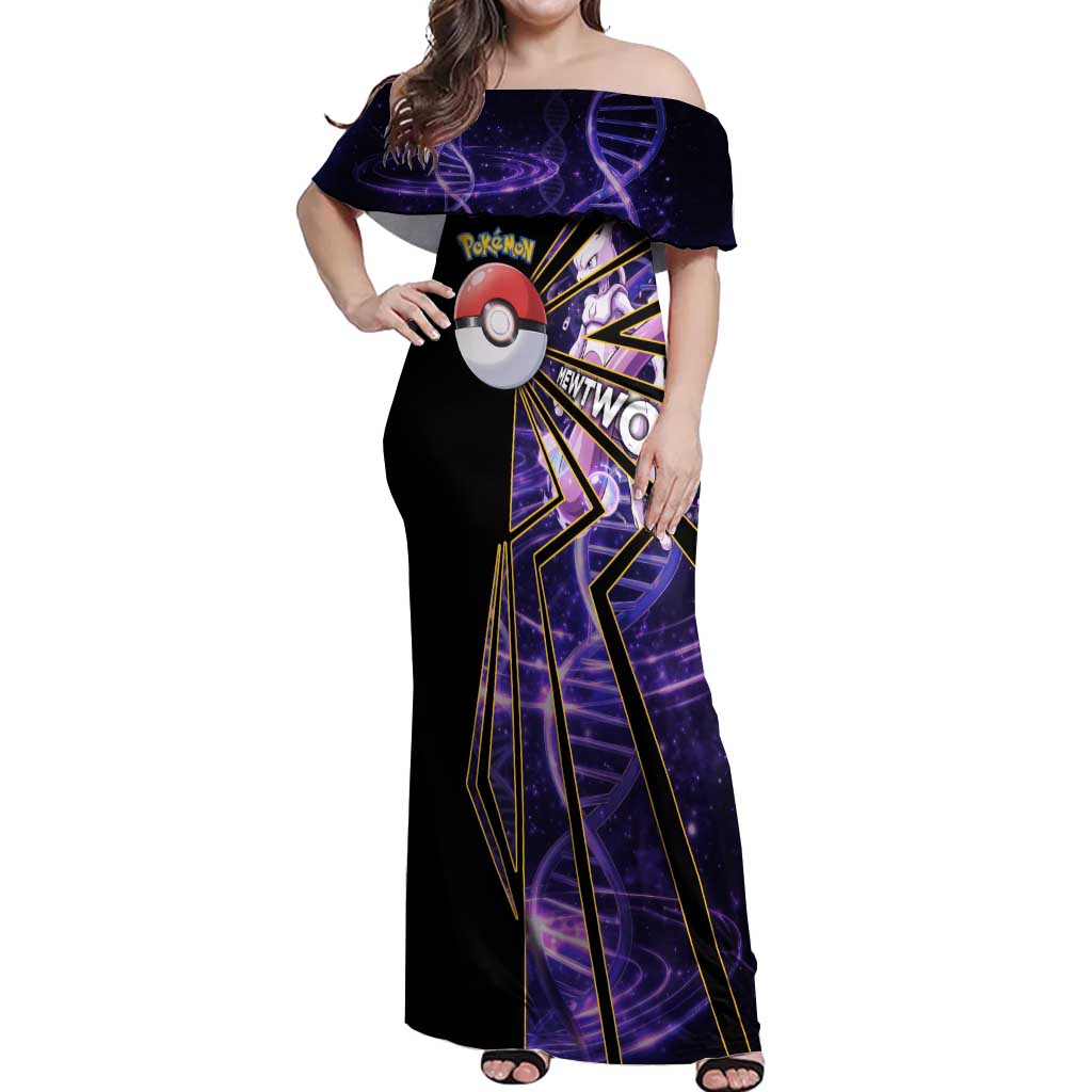 Mewtwo Poké Off Shoulder Maxi Dress Psychic DNA Comic Style
