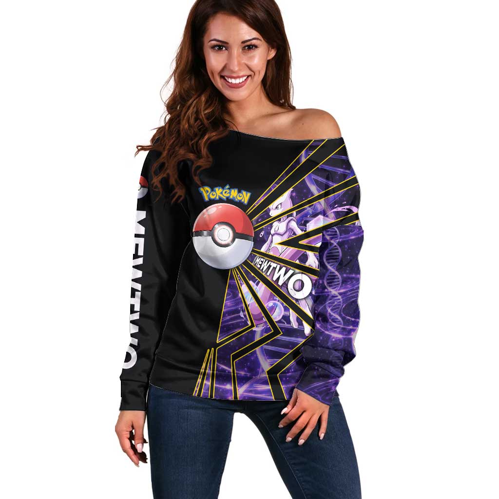 Mewtwo Poké Off Shoulder Sweater Psychic DNA Comic Style