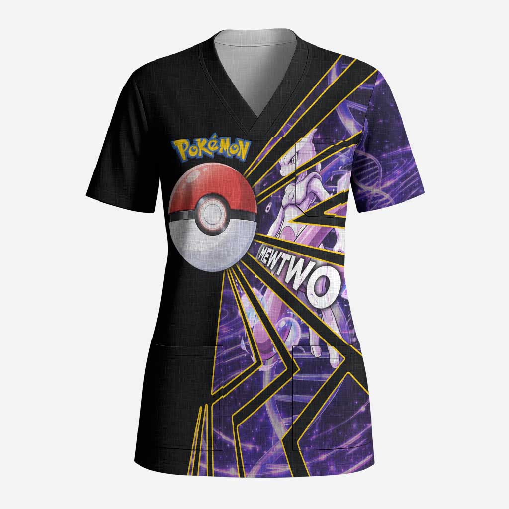Mewtwo Poké Scrub Top Psychic DNA Comic Style