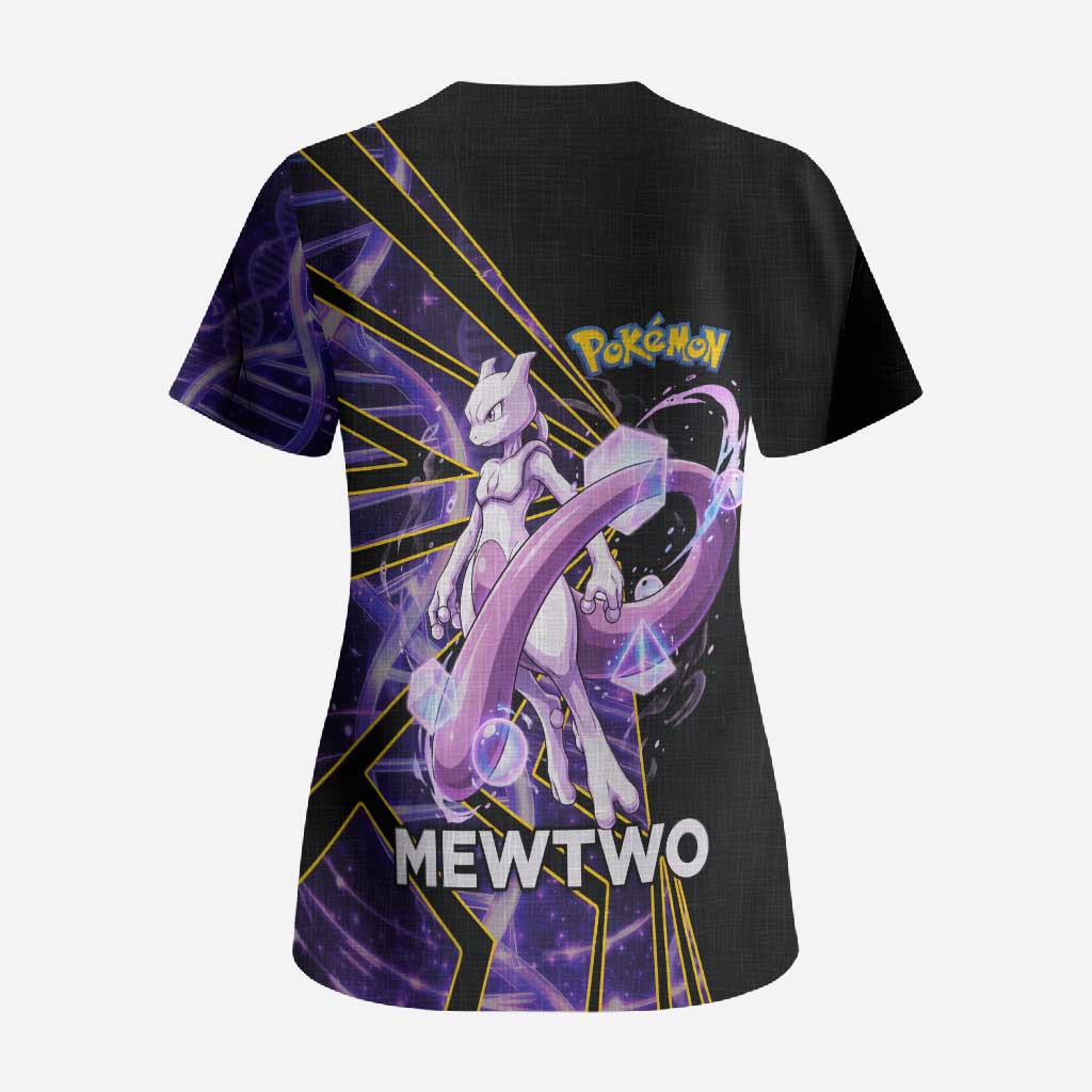 Mewtwo Poké Scrub Top Psychic DNA Comic Style