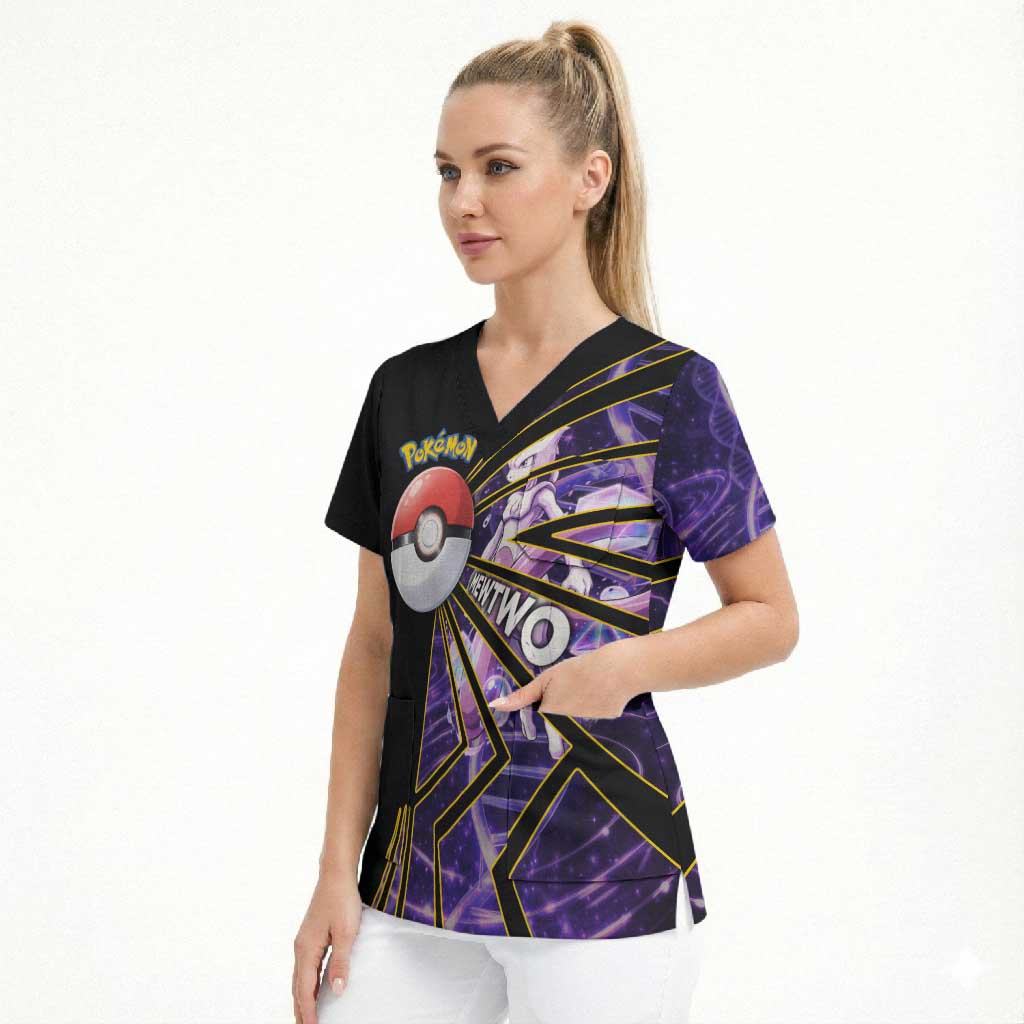 Mewtwo Poké Scrub Top Psychic DNA Comic Style