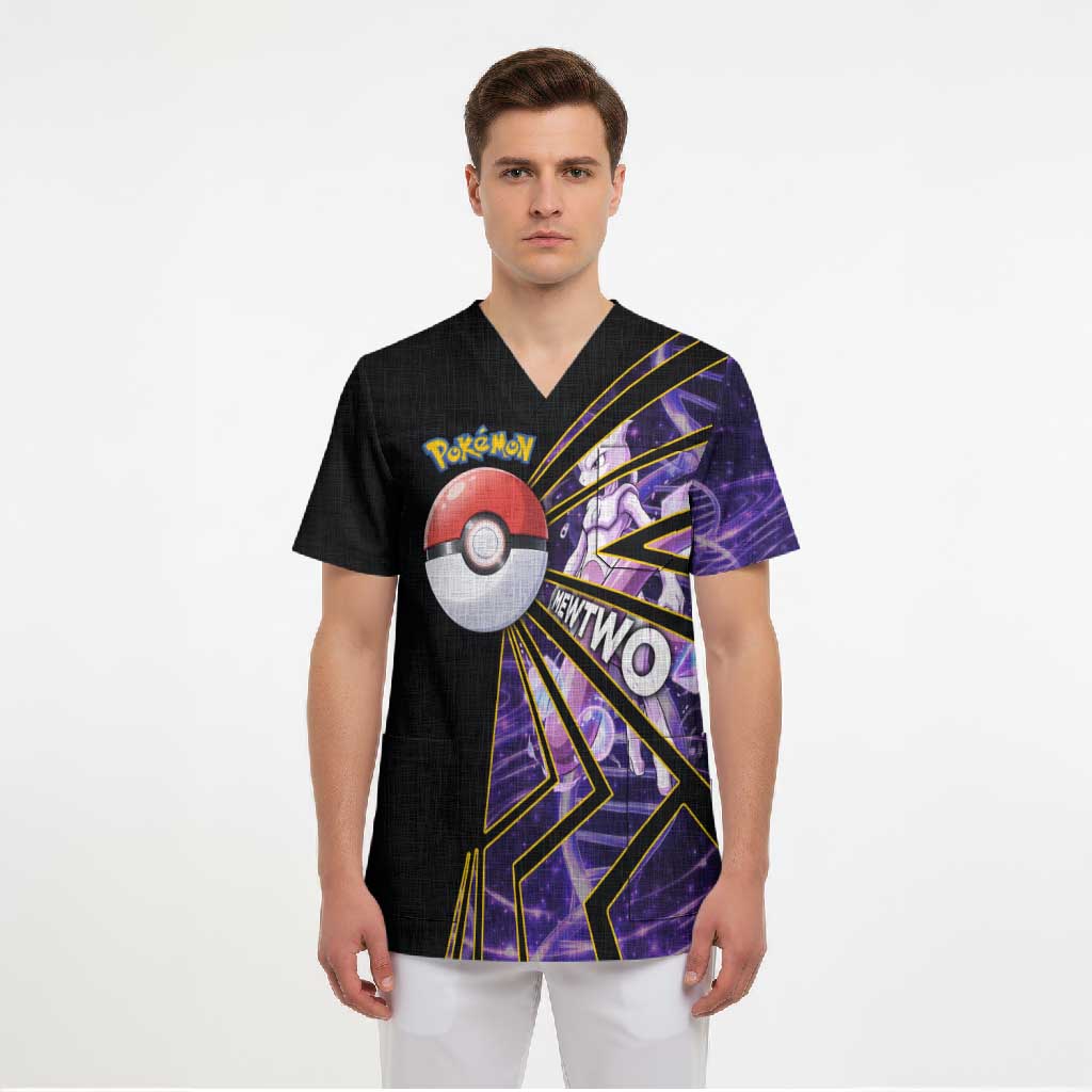 Mewtwo Poké Scrub Top Psychic DNA Comic Style