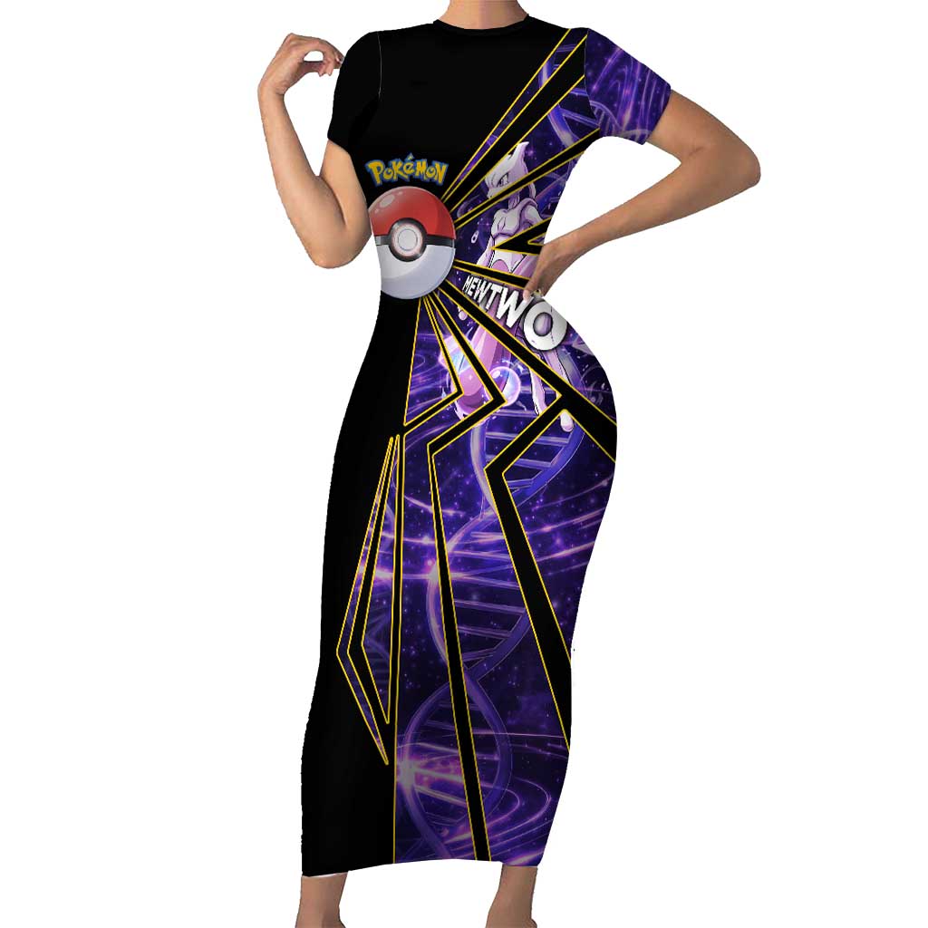 Mewtwo Poké Short Sleeve Bodycon Dress Psychic DNA Comic Style